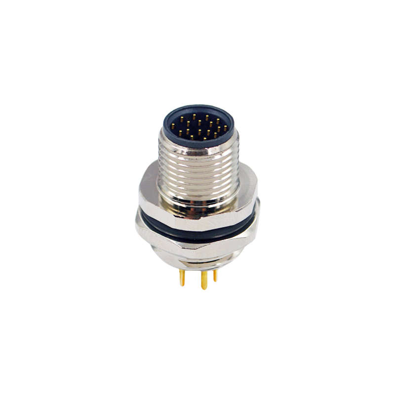 M12 17pins A code male straight rear panel mount connector M16 thread,unshielded,insert,brass with nickel plated shell